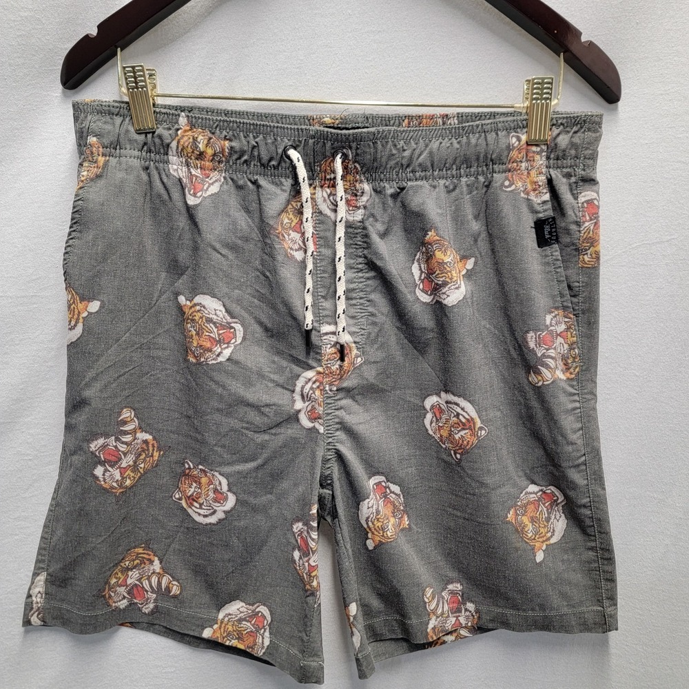 Nitrous Black Shorts Men Large Tiger Black Board Surf Ocean Lake Shorts Casual